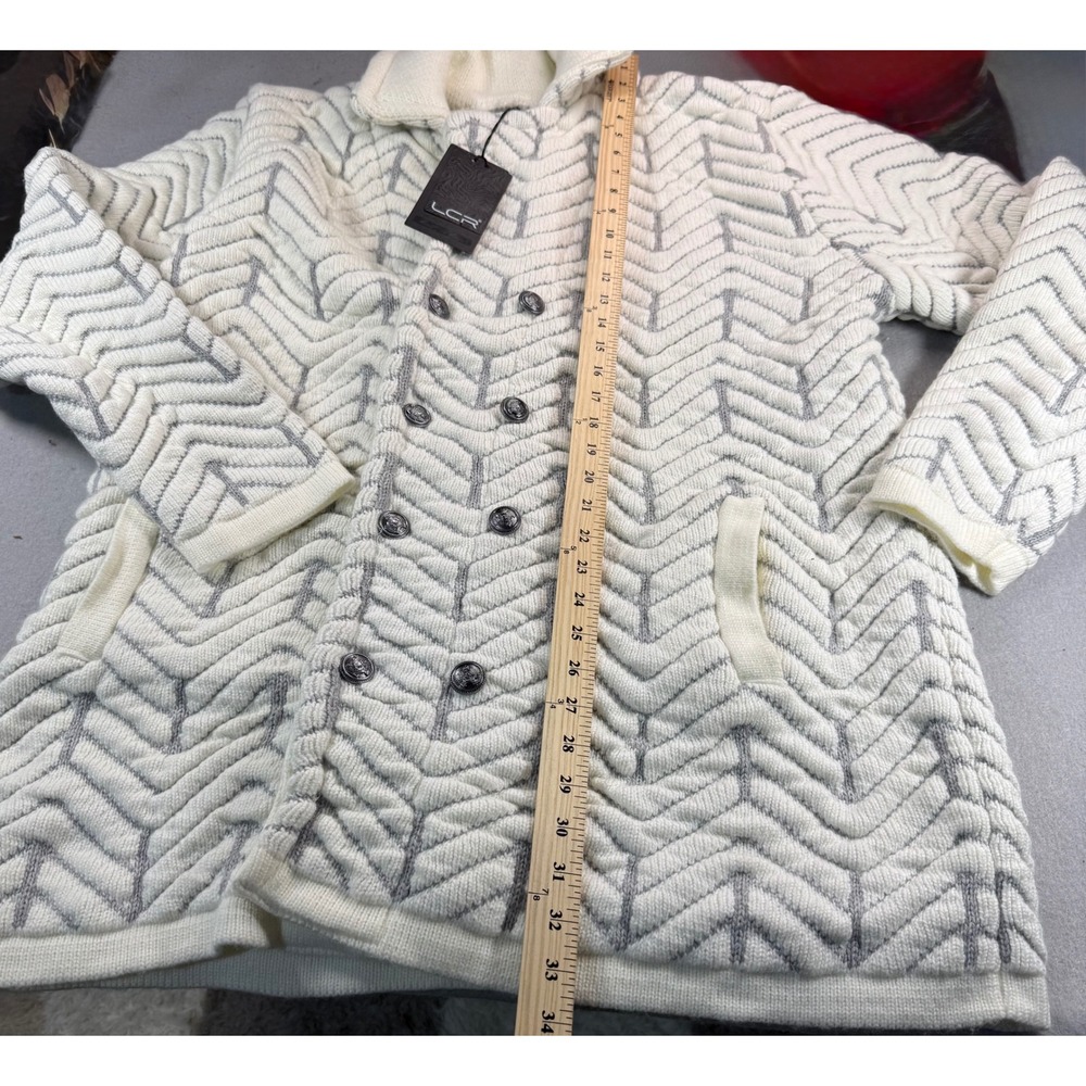 LCR Black Edition Mens 3XL Ecru Grey Chevron Knit Double Breasted Cardigan Coat - Picture 4 of 8